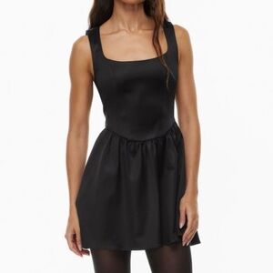 Aritzia Sunday Best Black Satin Corset dress